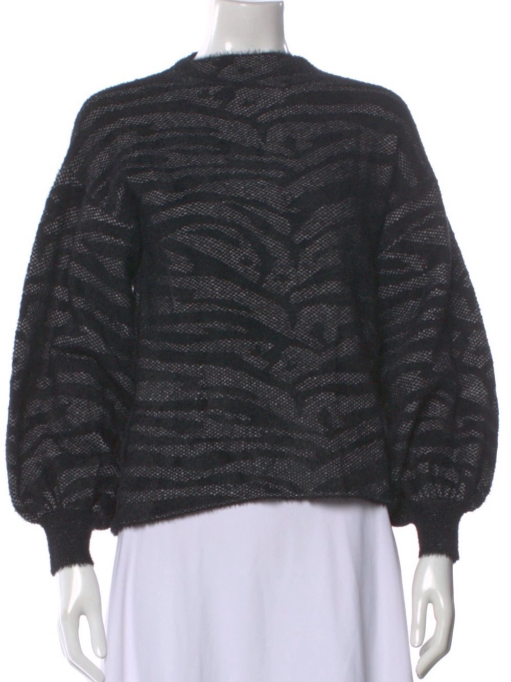 SAYLOR Black Zebra-Print Balloon Sleeve Turtleneck Sweater size XS luxe cozy